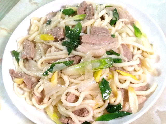 ネギ塩豚のやきうどん