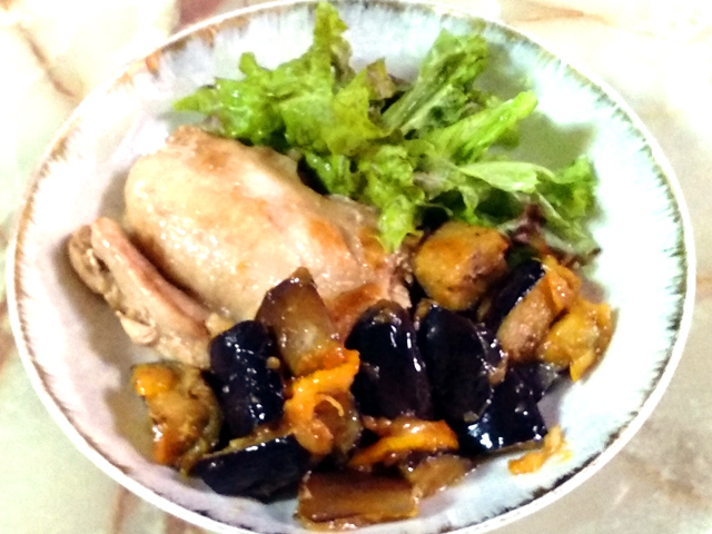 チキンステーキのなす味噌添え