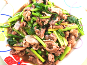 豚こまと小松菜のオイスター炒め