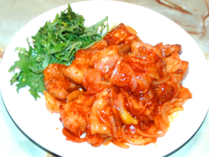 豚バラ肉ブロックのポークチャップ