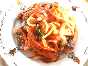 たらと野菜の甘酢あんかけ