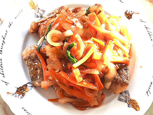 たらと野菜の甘酢あんかけ