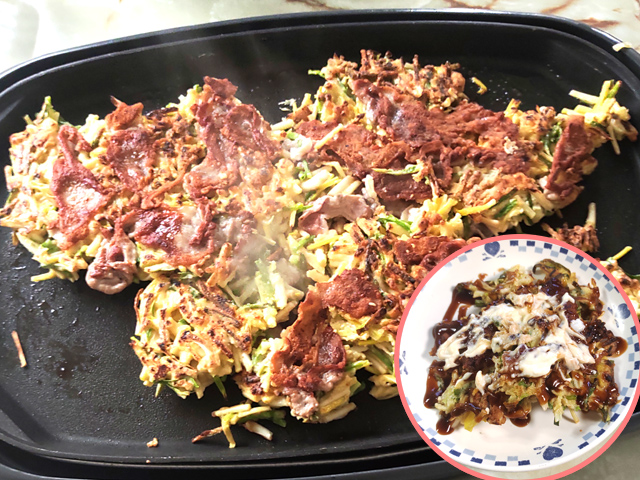 あさつきと豚こまのお好み焼き