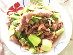 豚こまとチンゲンサイの卵炒め