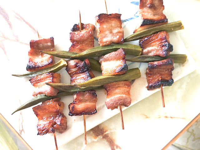 オーブンで焼く！豚バラとオクラの焼き鳥風串焼き
