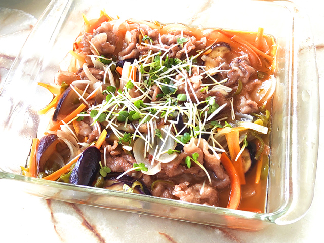 豚こまとたっぷり野菜の南蛮漬け風