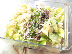 キャベツと豚こまの塩だれ・レンジ蒸し