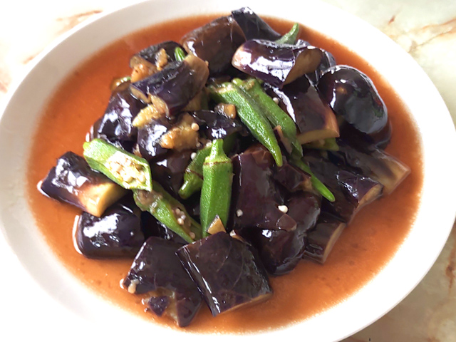 レンジで茄子とオクラの揚げびたし風