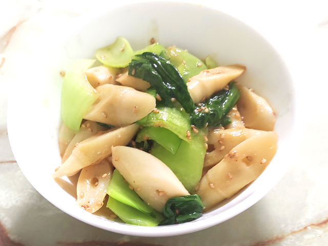 笹竹の水煮でささっと！タケノコのごまみそ炒め