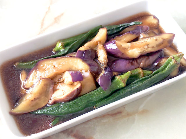 レンジで完結！ナスとオクラの煮びたし風