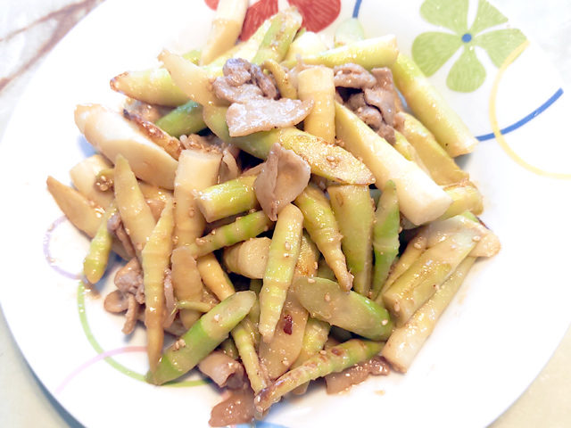 旬の山菜で！笹竹の水煮と豚バラの甘味噌炒め