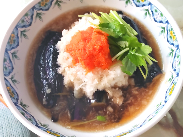 野菜だけ！ナスと2種のおろしのめんつゆ浸し