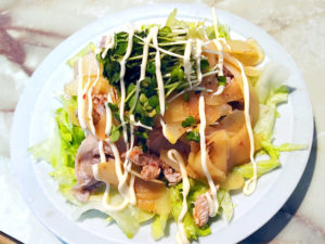 薄切りポテトと豚こまで！しゃぶしゃぶ風サラダ