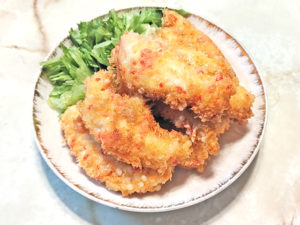 揚げ玉がアクセント！ささみの紅生姜カツ♪